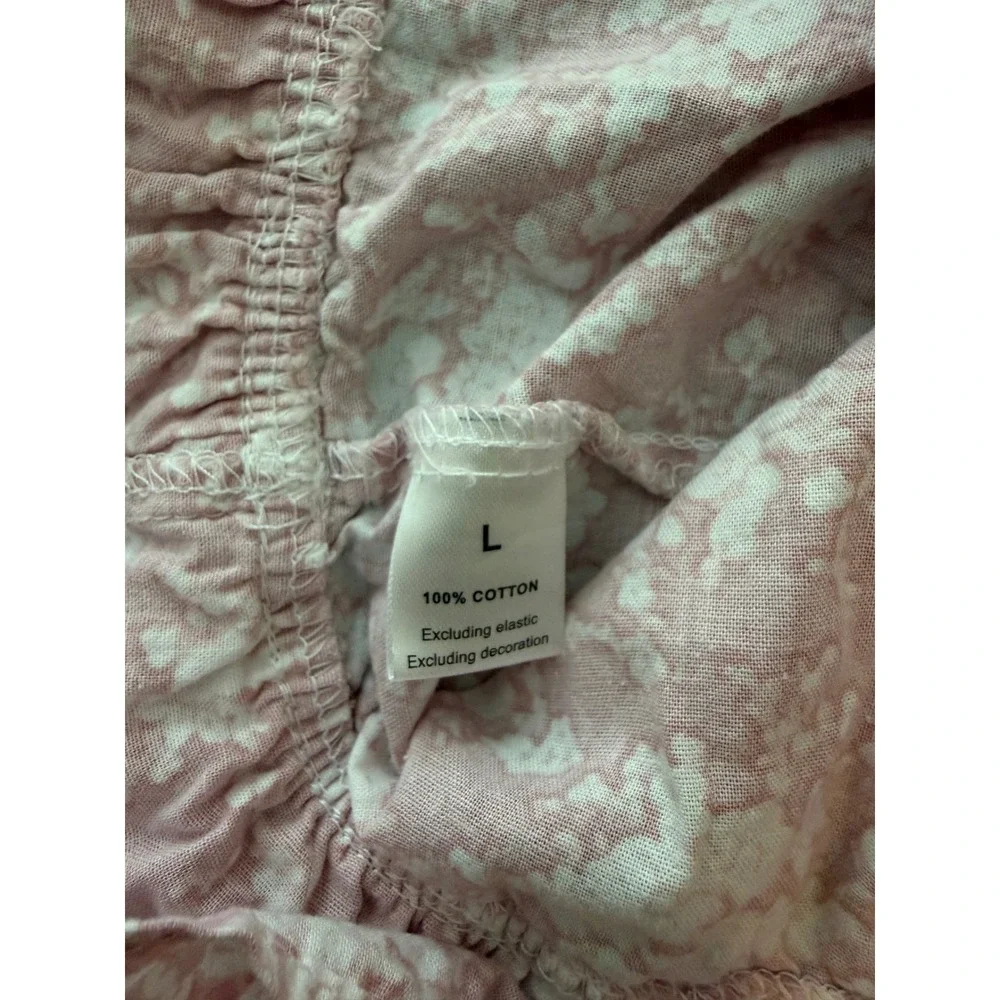 The 1 for U Pink Floral Cotton Nightgown Lace Trim Smocked Victorian Sleepwear L